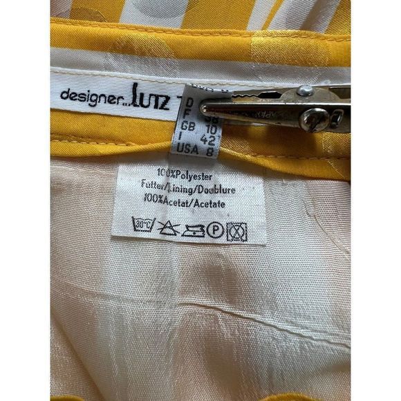 VTG Lutz Teutloff West Germany White Yellow Polka Dot Striped Blouse Skirt 36/8 - Picture 10 of 11
